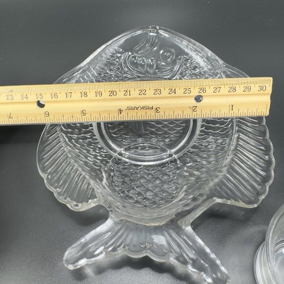 Clear Fish Plate Dish And Cup Teacup Saucer Set Votive Candle Holder 4 Pieces - Picture 3 of 15